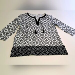 Talbots Tunic Women's Small Black White Print Cotton Boho